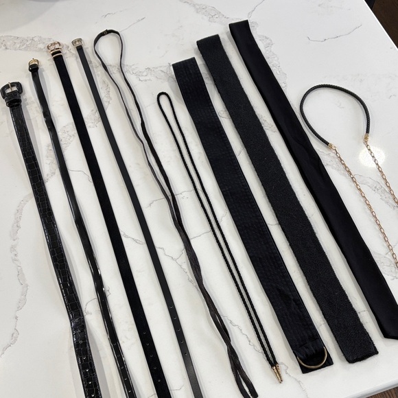 Lot of Black Belts & Ties - Leather, Suede, Rope, Chain, Croc main image 7